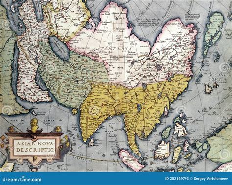 An Ancient Medieval Map Of Asia By Claes Jansz. 1688. Sepia, Colour. Royalty-Free Stock ...