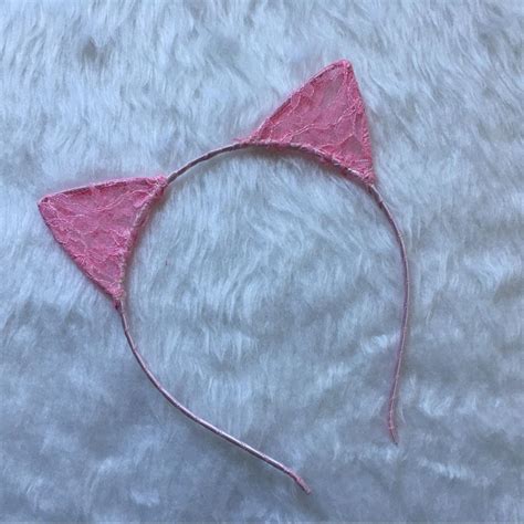 Pink lace cat ears headband 🐱💕 new never... - Depop