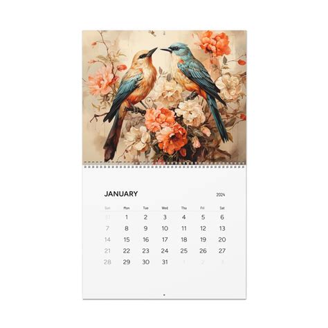 bird wall calendar 2024, wildflower bird wall calendar 2024, vintage ...