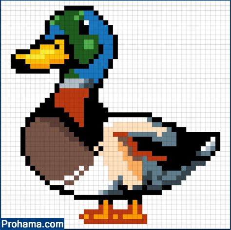 Duck Pixel Art Grid | Duck Pixel Pattern | Pixel Art 40x40