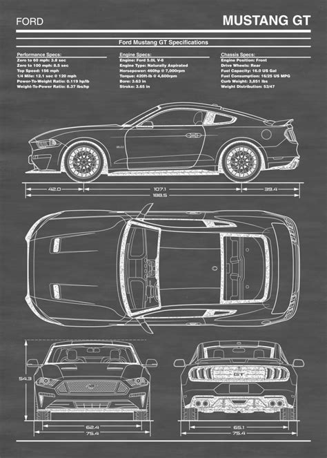 'Ford Mustang GT 2018-2020' Poster by Action Blueprint Art | Displate ...