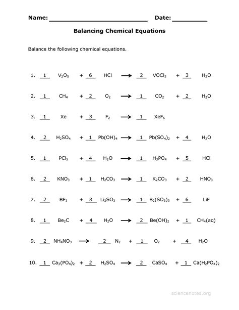 Balance Chemical Equations Worksheet 3 Answer Key - Science Notes and ...