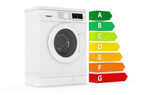 Premium Photo | Washing machine with energy efficiency chart on a white background. 3d rendering