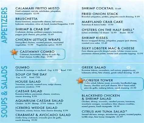 Menu at Downtown Aquarium pub & bar, Houston, 410 Bagby St