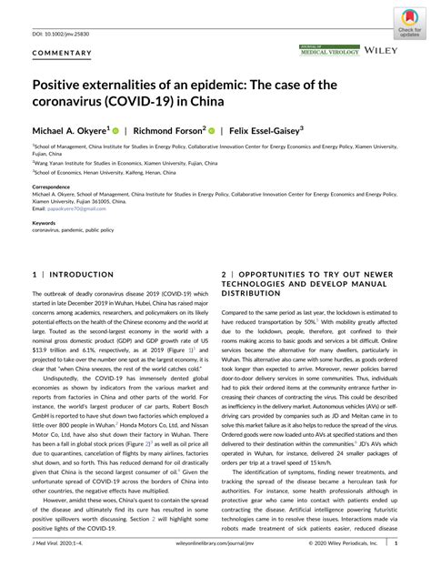 (PDF) Positive Externalities of an Epidemic: The Case of the Corona Virus (COVID-19) in China