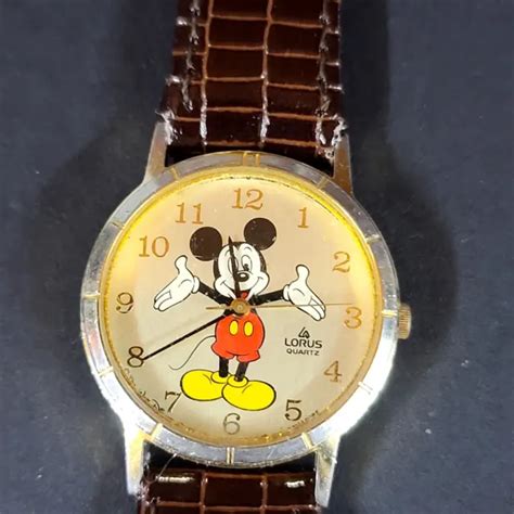 1980'S MICKEY MOUSE Lorus Quartz Watch Walt Disney pulsar Brown Leather ...