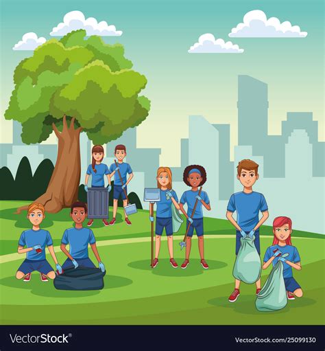 Park cleaning volunteers Royalty Free Vector Image