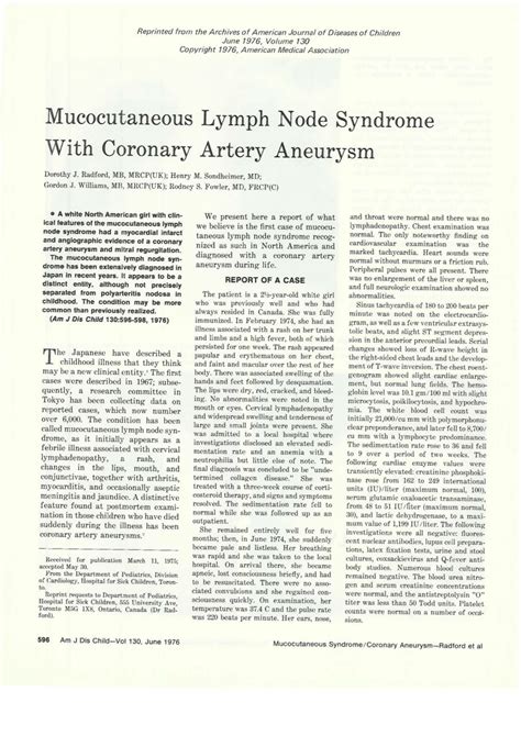 (PDF) Mucocutaneous lymph node syndrome with coronary artery aneurysm