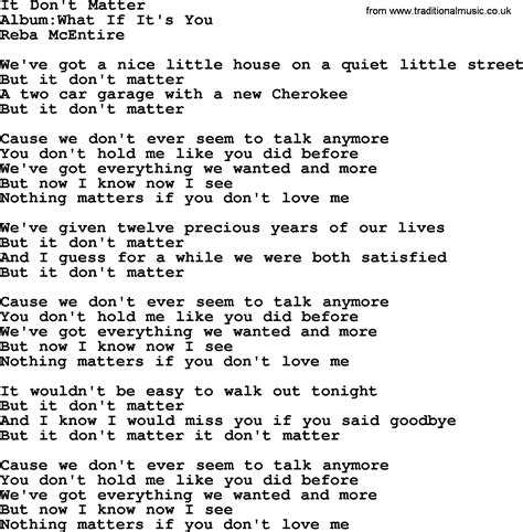 It Don't Matter, by Reba McEntire - lyrics