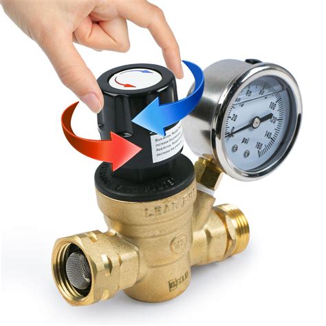 U.S. Solid Water Regulator Valve- 3/4" NH Brass Thread RV Pressure Regulator with Pressure Gauge ...