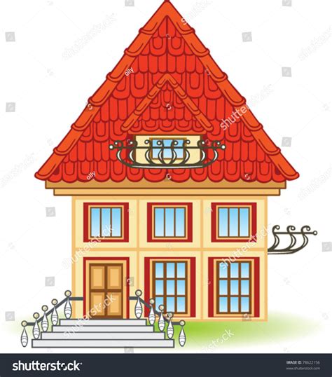 Cartoon House Balcony Red Roof Stock Vector (Royalty Free) 78622156 | Shutterstock