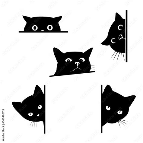 Set peeking Cat silhouette Stock Vector | Adobe Stock