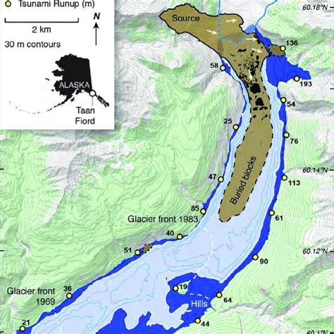 Icy Bay, Alaska. The landslide and tsunami occurred within Taan Fiord,... | Download Scientific ...