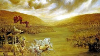 Indian Art Painting - Mahabharat - Bhagavad Gita - Krishna and Arjuna in the Battlefield of ...