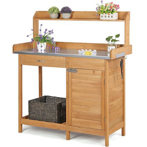 Outdoor Garden Potting Bench Table Planting Work Benches Cabinet Shelf Outside - Walmart.com