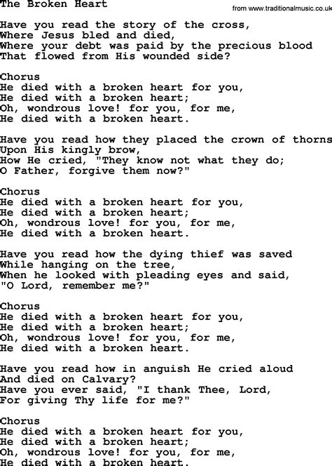 Baptist Hymnal, Christian Song: The Broken Heart- lyrics with PDF for printing