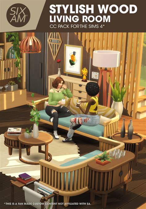 Stylish Wood - Living Room (CC Pack for The Sims 4) - Sixam CC