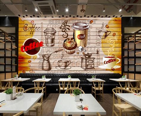 Personalizzato retrò carta da parati, caffè, 3D retro murales per la caffetteria ristorante dell ...