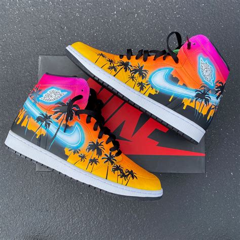 Custom Hand Painted Nike Glowing Miami Palm Trees Jordan 1 High – B Street Shoes