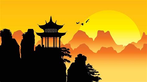 ancient china wallpaper,sky,landmark,silhouette,morning,tree (#484139 ...