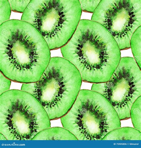 Watercolor Kiwi Slice Fruit Seamless Pattern Texture Background Stock Illustration ...