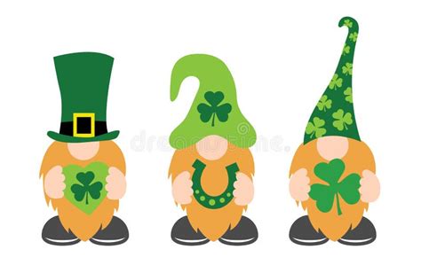 St. Patrick`s Day Gnomes with Shamrock & Horseshoe Stock Vector ...