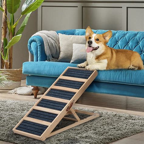 Pefilos Wood Folding Dog Ramp with Non Slip Rubber Surface and 5 Plank ...