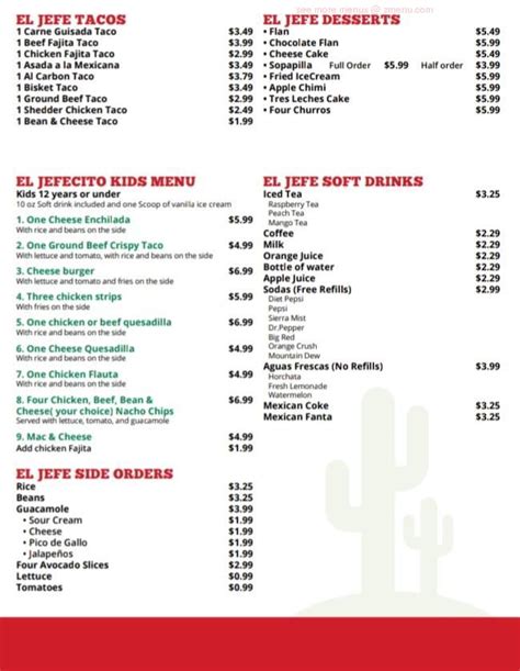 Menu at El Jefe restaurant, San Marcos, Hunter Rd #1104