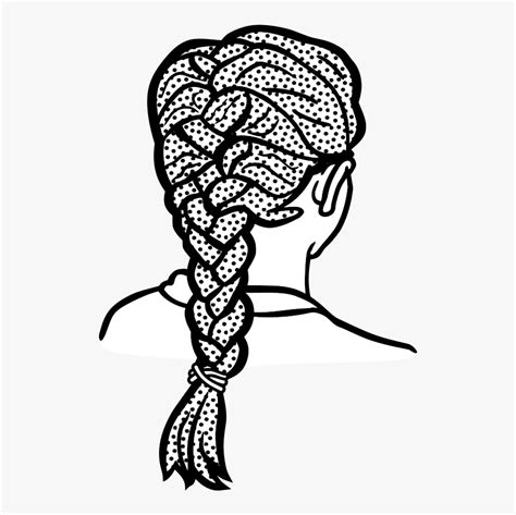 French Braid - Lineart - Hair Black And White Clipart, HD Png Download - kindpng