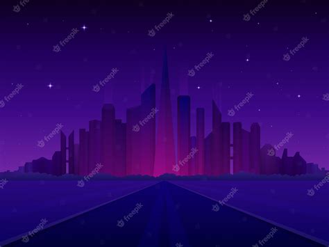 Premium Vector | Futuristic night city and metropolis road with skyscrapers