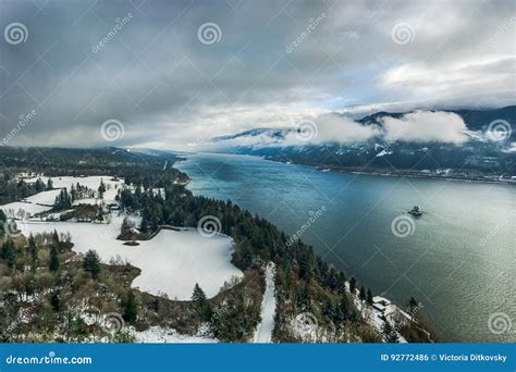 Columbia River Gorge National Scenic Area Overlook in Winter Stock ...