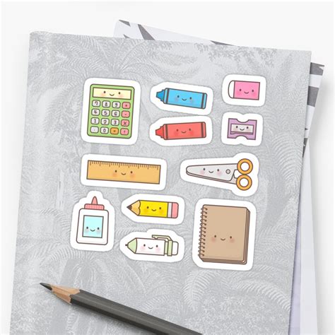 "Kawaii Back to School Supplies Doodle Pattern" Sticker by rustydoodle | Redbubble