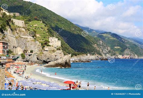 Landscape Of Spiaggia Di Fegina Beach At Monterosso Village Cinque Terre Italy Editorial Photo ...