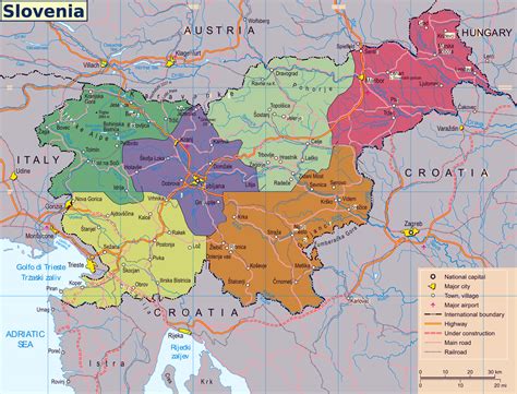 Large map of Slovenia with regions, roads, railroads, major cities and airports | Slovenia ...