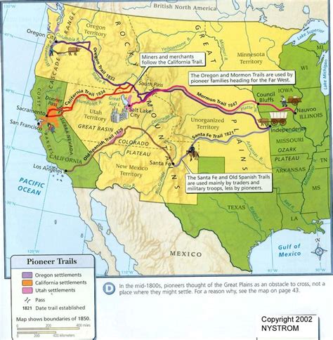 This map shows the routes of the Pioneer Trails by which the American ...