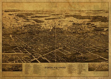 Findlay Ohio Vintage City Street Map 1889 Mixed Media by Design Turnpike - Pixels