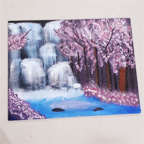 Cherry blossom waterfall painting | Etsy