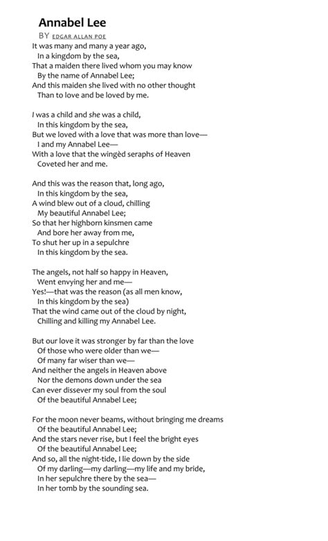 Descubrir 82+ imagen annabel lee poem - Abzlocal.mx