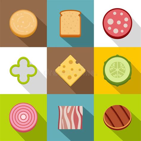 Chopped Food Icons Set, Flat Style Stock Vector - Illustration of ...