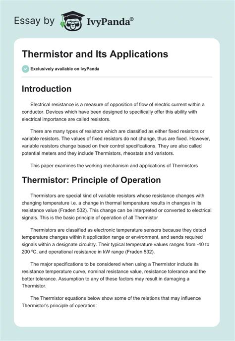 Thermistor and Its Applications - 668 Words | Report Example