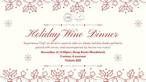 Holiday Wine Dinner - Deep Roots Wine Market - Woodstock - Woodstock, GA | Tock | Tock