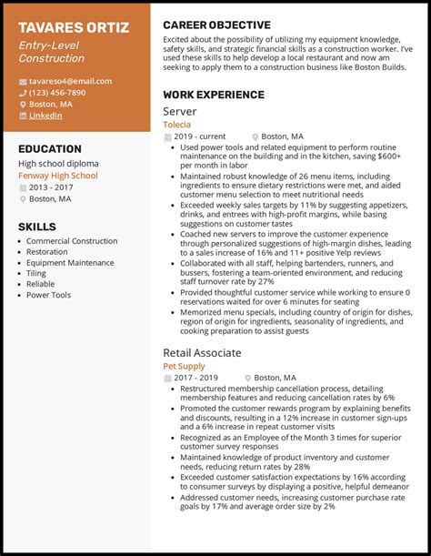 Construction Worker Resume Sample