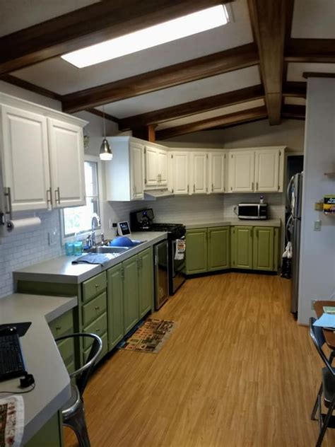 Bottom cabinets another color Mobile Home Kitchen Cabinets, Mobile Home Kitchens, Mobile Home ...