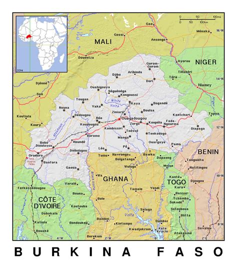 Detailed political map of Burkina Faso with relief | Burkina Faso ...