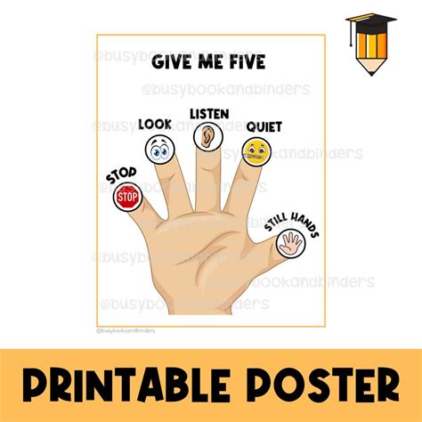 GIVE ME FIVE Whole Body Listening Classroom Poster - Etsy Israel