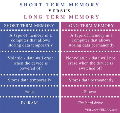 Difference Between Short Term and Long Term Memory - Pediaa.Com