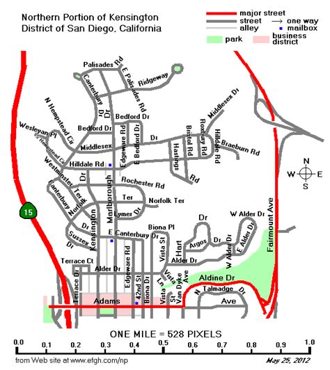 Street Map of Northern Part of the Kensington District of San Diego