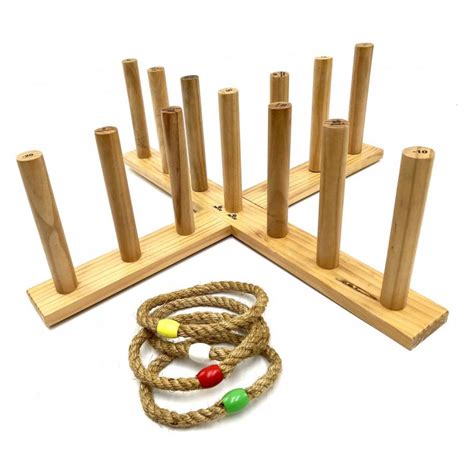 Giant Wooden Rope Ring Toss Quoits Outdoor Game Set