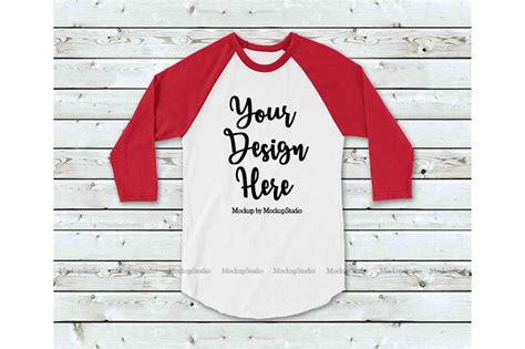 Red and White Raglan Mockup, Raglan Baseball Shirt Mock Up By MockupStation | TheHungryJPEG