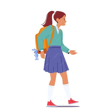 Premium Vector | Cute School Girl with Backpack Walk to College ...